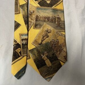 E Magrath Silk Tie Golf‎ Championship Motif Yellow Blue Men's Neckwear Novelty